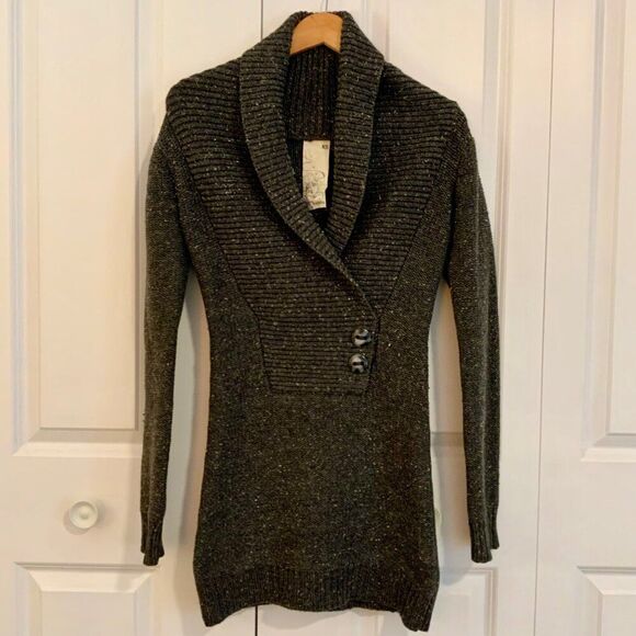 Talulah Charcoal Grey Lambswool Knit Long Sleeve Mini Dress XS - Picture 2 of 11